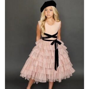 Pink Ruffled Dress with Black Accents